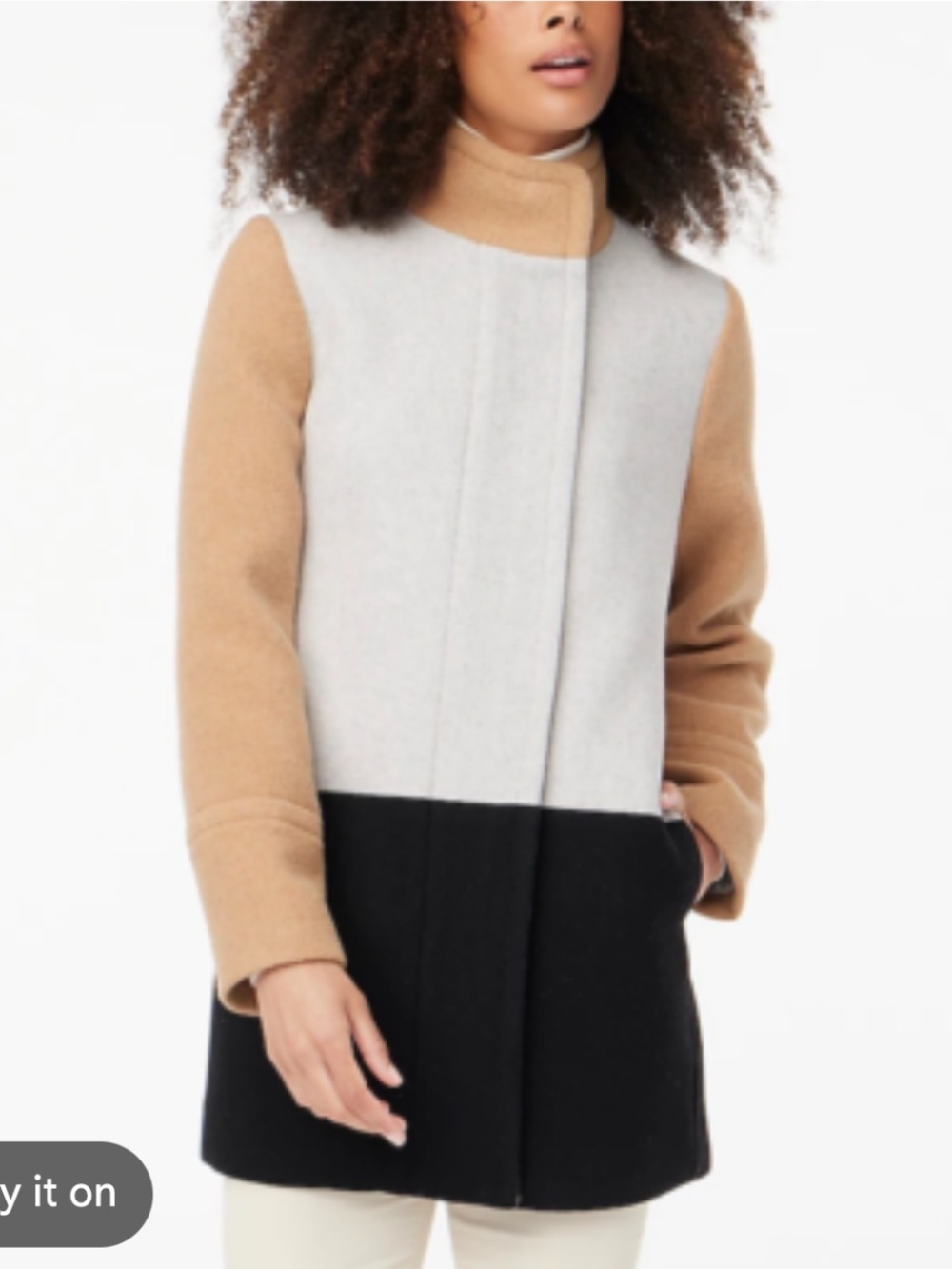 J. Crew Factory Colorblock City Coat in Camel, Light Gray & Black